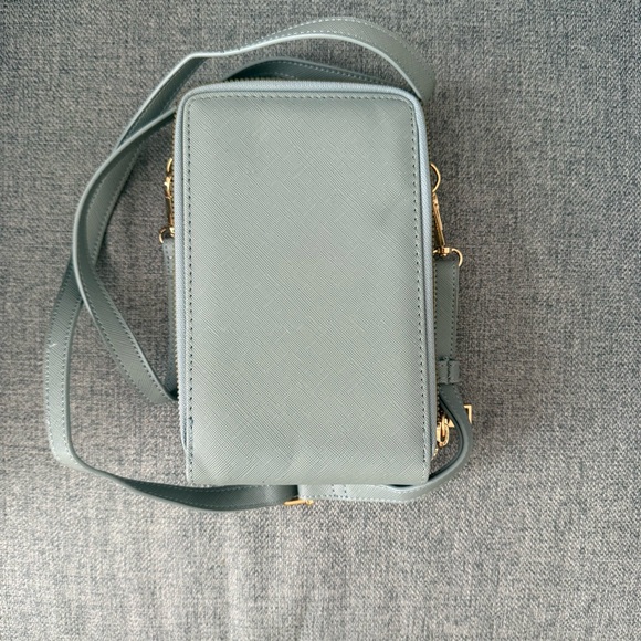 Sleek Powder Blue Leather-Like Crossbody Bag with Gold Accents - Picture 2 of 3